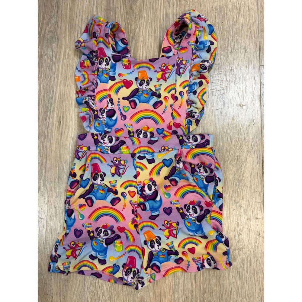 Posh Peanut Lisa Frank Painter Panda Rainbow Ruffle Romper Kids 3T-4T Purple